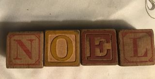 4 Antique Children’s Toy Wooden Blocks Alphabet &numbers Spell Noel 4 Sided