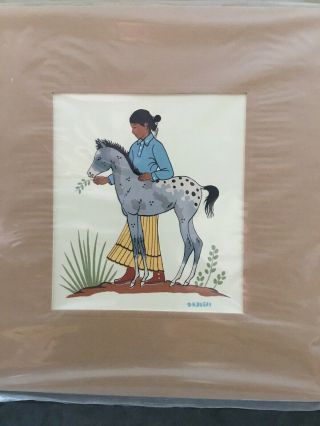 Silkscreen Print Navajo Artist Harrison Begay Matted Girl And Her Burro