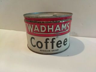 RARE VINTAGE KEYWIND COFFEE TIN CAN WADHAM ' S 1LB 3