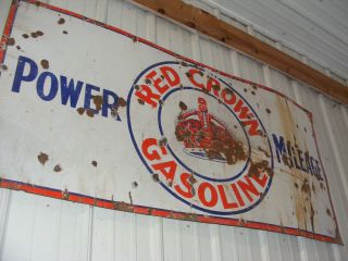 Vintage Red Crown Gasoline Porcelain Sign,  Gas Station,  Pump Oil 28 X 60