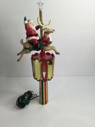 Vintage Mr Christmas Tree Topper Santa Riding Carousel Reindeer Tabletop