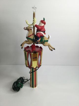 Vintage Mr Christmas Tree Topper Santa Riding Carousel Reindeer Tabletop 2