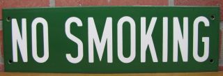 Old Porcelain No Smoking Sign Green & White Gas Station Industrial Safety Nos