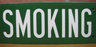 Old Porcelain NO SMOKING Sign Green & White Gas Station Industrial Safety NOS 3