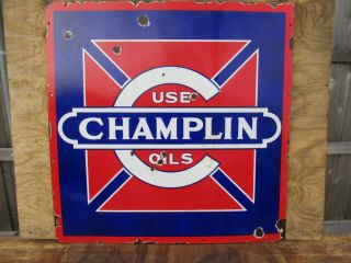 30x30 Authentic Ssp Org.  1920 Use Champlin Oils Burdick,  Chgo.  Porcelain Sign