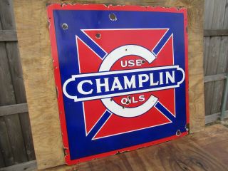 30x30 authentic SSP org.  1920 Use Champlin Oils Burdick,  Chgo.  Porcelain Sign 2