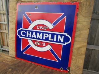 30x30 authentic SSP org.  1920 Use Champlin Oils Burdick,  Chgo.  Porcelain Sign 3