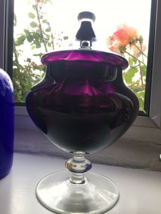 Vintage Purple Empoli Italian Art Glas Bon Bon Jar/ Apothecary Jar Mcm Vintage