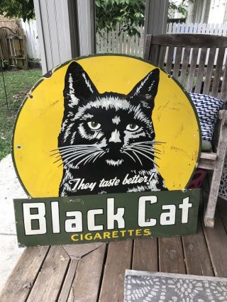 Large Double Sided Black Cat Cigarette Porcelain Sign