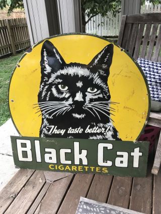 Large Double Sided Black Cat Cigarette Porcelain Sign 2