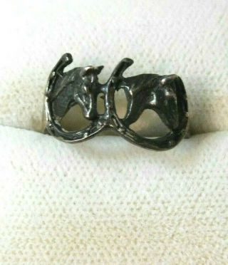 Vintage 925 Sterling Silver Horse Horseshoe Equestrian Size 7.  5 Ring 4a 83