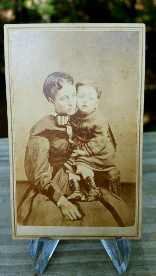 Rare Antique Civil War Era Cdv Of Mother With Her Small Child Mom Looks Sad