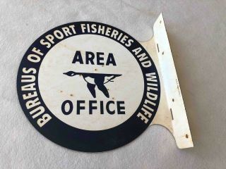 Old Bureaus Of Sport Fisheries Wildlife Double Sided Painted Metal Flange Sign