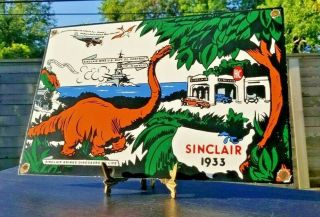 Vintage Sinclair Gasoline Porcelain Gas Oil Dino Service Station Pump Plate Sign