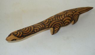 Vintage Aboriginal Carved Goanna With Pokerwork 40 Cms