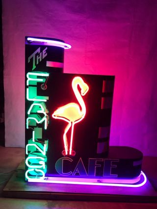 Large Vintage 2 Sided Neon Sign Flamingo Cafe