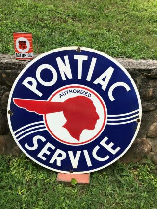 " Pontiac Service " Large,  Heavy Porcelain Dealer Sign,  (30 " Inch) Sign