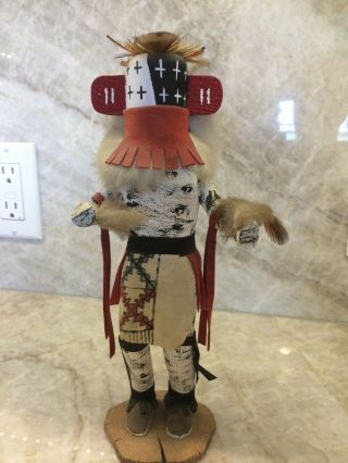 10 " Native American Hopi Carved Warrior Guard Katsina Doll,  Initialed