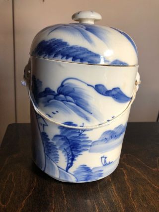 Vintage Chinese Blue And White Porcelain Rice Jar