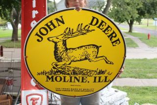 Large John Deere Quality Farm Equipment Tractor Gas Oil 30 " Porcelain Metal Sign