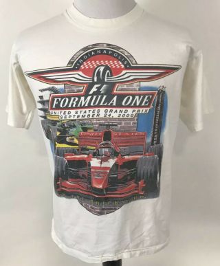 Vintage 2000 Indianapolis Formua 1 One Grand Prix Racing T Shirt Sz L White Vtg