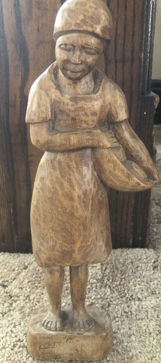 African Wood Statue Woman Balsa Wood ? Hand Carved Details 12” Vintage Black
