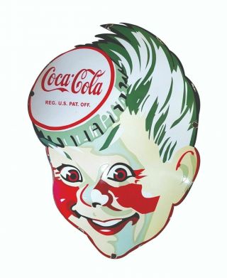 Porcelain Vintage Coca Cola Sprite Boy Enamel Sign Size 36 " X 26 " Inches