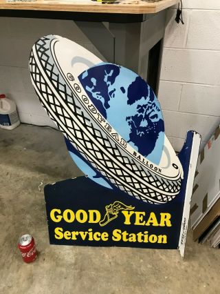 " Goodyear Tires " X - Large,  Heavy Porcelain Flange Sign,  (36 " X 24 ")