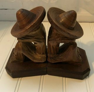 Vtg Hand Carved Wood Mexican Folk Art Bookends Sombrero Hispanic