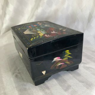 Vintage Black Lacquered Jewelry Ballerina Music Box Japan Mother of Pearl Inlay 3