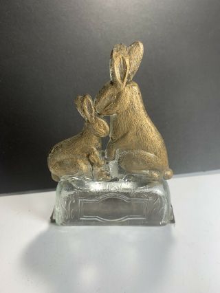 Rare Vintage Glass Candy Container Rabbit Family