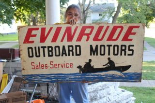 Large Evinrude Outboard Boat Motors Fishing Gas Oil 48 " Metal Sign