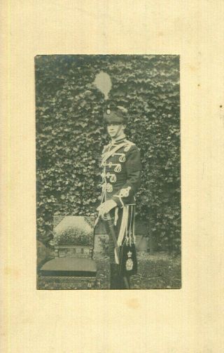 1900s Photograph Portrait Of A Soldier In Full Dress Uniform With Plumed Hat