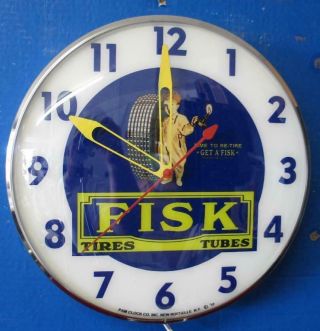 Vintage Pam Lighted Advertising Fisk Tires Tubes Clock