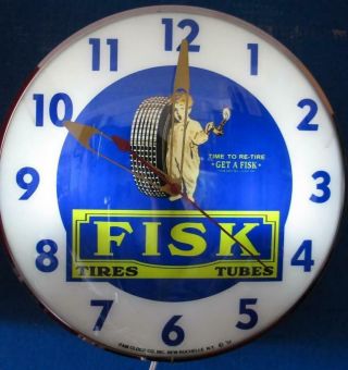 Vintage Pam Lighted Advertising FISK TIRES TUBES Clock 2
