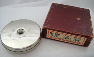 Vintage Starrett 500 120 " 10 - Ft Steel Spring Retracting Tape Extra Long,  Box