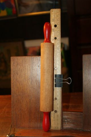 Vintage Toy 10 - 1/2 " Wood Red Handle Rolling Pin Dough Roller