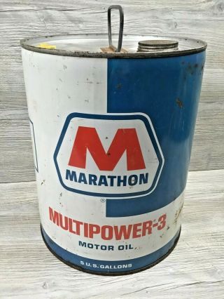 Vintage Marathon Multipower - 3 Motor Oil Empty Can 5 Gallons Advertising Gas Oil