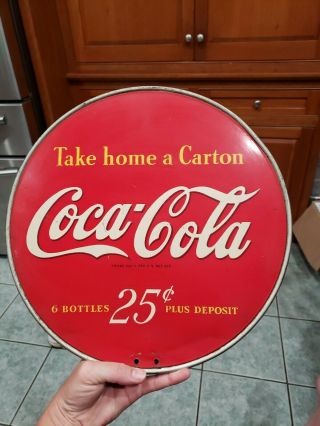 Circa 1940 Coca Cola 2 Sided Sign Take Home A Carton Tin Advertising