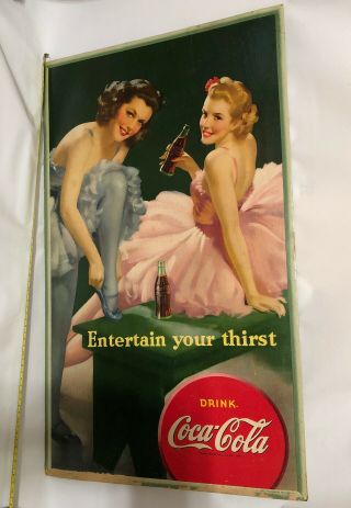 Scarce Vintage 1942 Coca Cola Cardboard Sign Ballerinas Litho Advertising