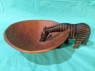 Carved African Zebra Nut Bowl