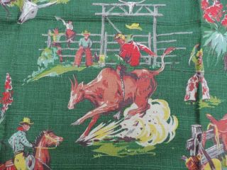 Fabulous Authentic Vintage Cowboy Barkcloth Bark Cloth Wow