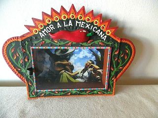 Hand Crafted Mexican Copper Diorama W/glass Hinged Door Amor A La Mexicana