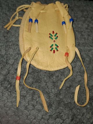Vintage Native American Drawstring Beaded Leather ? Medicine Bag Pouch ?