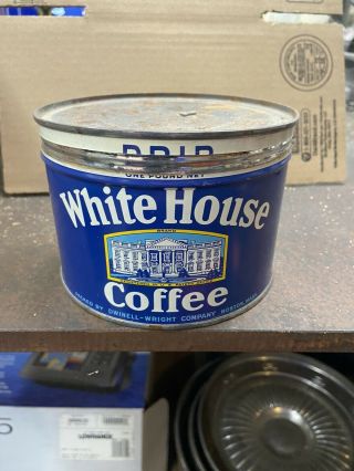 Vintage Rare White House Coffee Tin With Lid 1lb Size Can