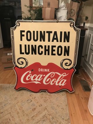 Large Double Sided Coca Cola Fountain Porcelain Sign