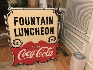 Large Double Sided Coca Cola Fountain Porcelain Sign 2