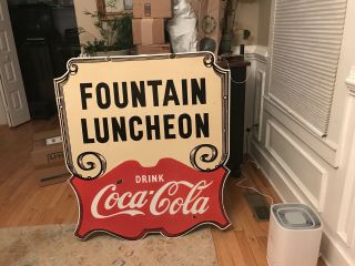 Large Double Sided Coca Cola Fountain Porcelain Sign 3