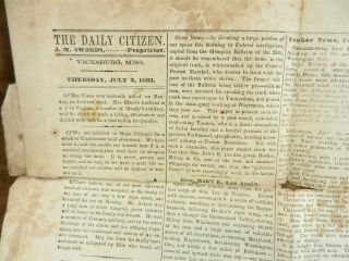 2 Vtg Vicksburg Daily Citizen Wallpaper Newspapers July 2,  1863 Civil War F20 2