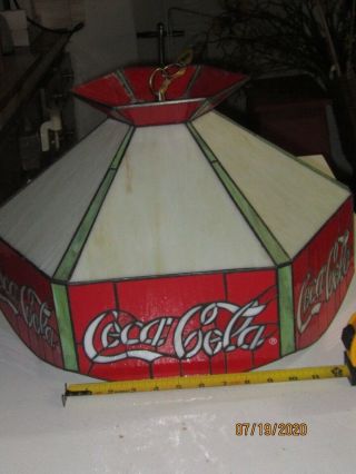 Vintage Large 20 Inch Coca Cola Stained Glass Hanging Lamp